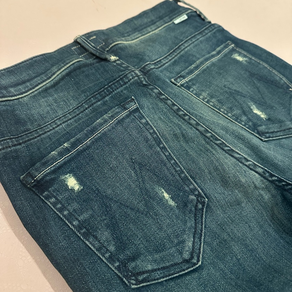MOTHER Dark Blue Distressed Denim Jeans